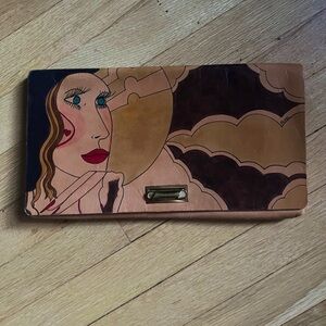 Vintage Elyse stone hand painted leather clutch